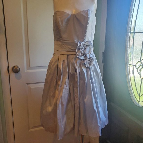 Priscilla of Boston Womens Silver Strapless Formal Back Zip Mini Dress Size 8 - Picture 2 of 15